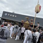 Parking lot of Heiwa Kanko where the portable shrines of the Yakumo and Shirahoe Summer Festivals rest.