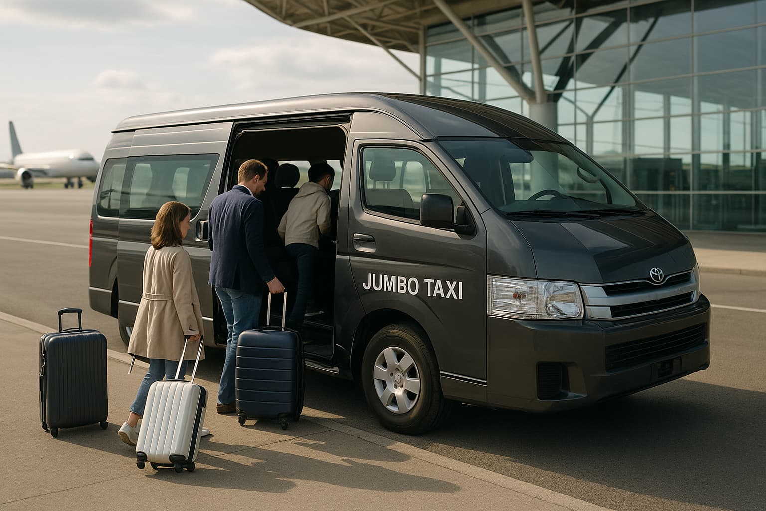 Jumbo cab welcoming passengers at the airport