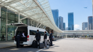 A jumbo taxi parked in front of the Grand Roof at Tokyo Station's Yaesu Exit