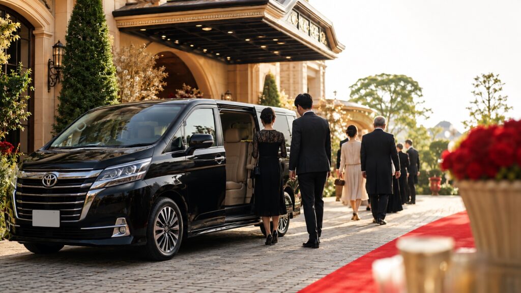 結婚式のゲストを送迎するジャンボタクシー・ワゴンタクシーの貸切車両