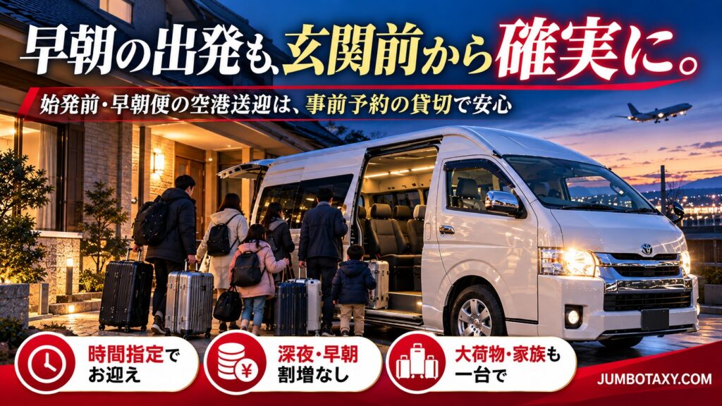 早朝便に間に合うよう始発前に空港へ向かう貸切ジャンボタクシー